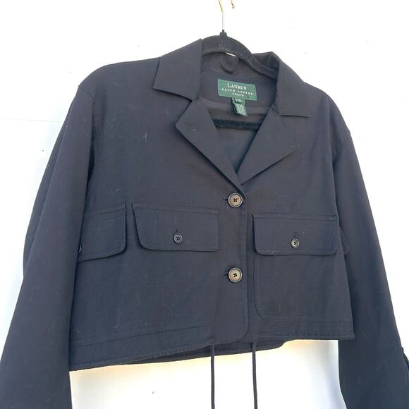 Vintage Ralph Lauren Cropped Utility Cargo Jacket Hong Kong Cotton Medium Black - Picture 6 of 11